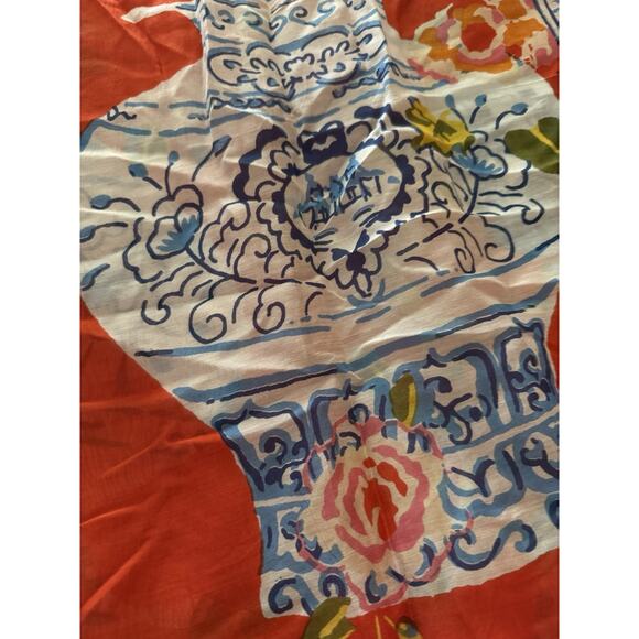 NWT One Hundred Stars Orange Floral Blue Asian Vase Shawl/Scarf Modal Viscose - Picture 3 of 8